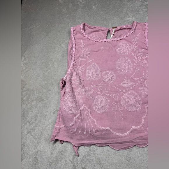 Free People Faded Gardens Floral Embroidered Pink Tie Cropped Tank Size XS - Picture 5 of 16